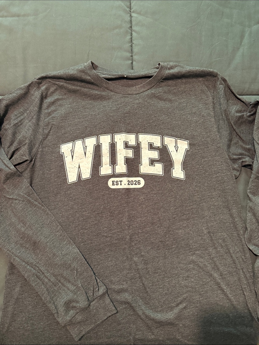 Wifey EST. 2026 Gray Graphic Long Sleeve Tee